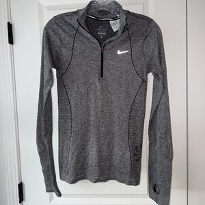 Nike Dri-FIT Running 1/4 Zip Pullover Gray Thumbholes Women XS